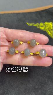 《柔莺》天然和田玉蛋面戒指女宝石翡翠金镶玉石母亲节送妈妈礼物 和